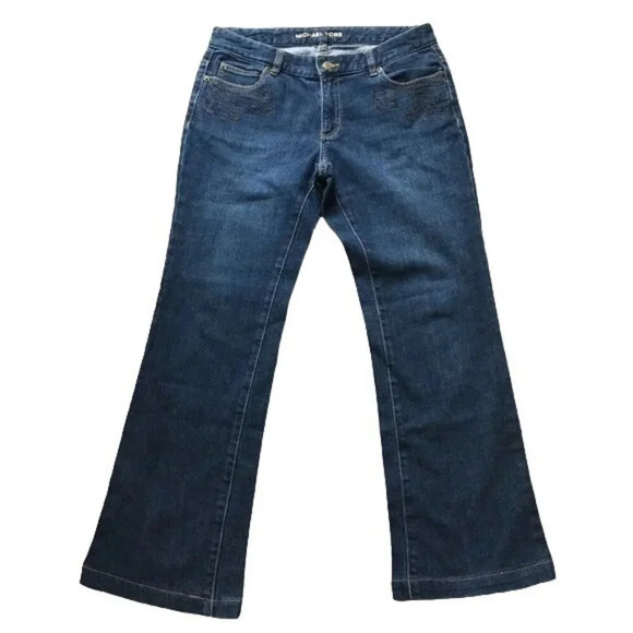 Michael Kors Brown Beaded Embroidered Straight Leg Jeans - Picture 1 of 10